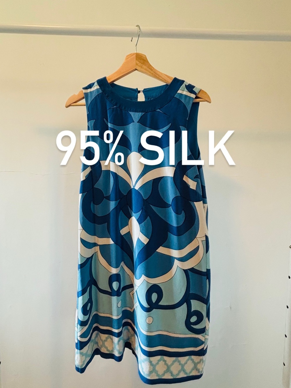 ECI New York | Geometric shapes blue and white dress | 95% silk | size 10